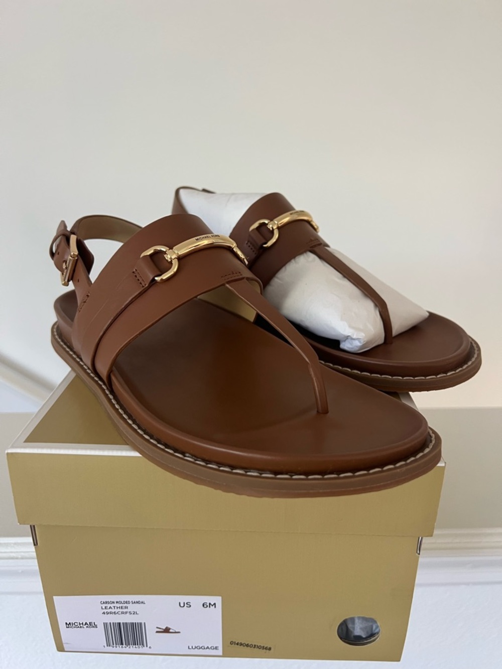 Michael Kors Brown Carson Leather Slingback Thong Sandals NWT